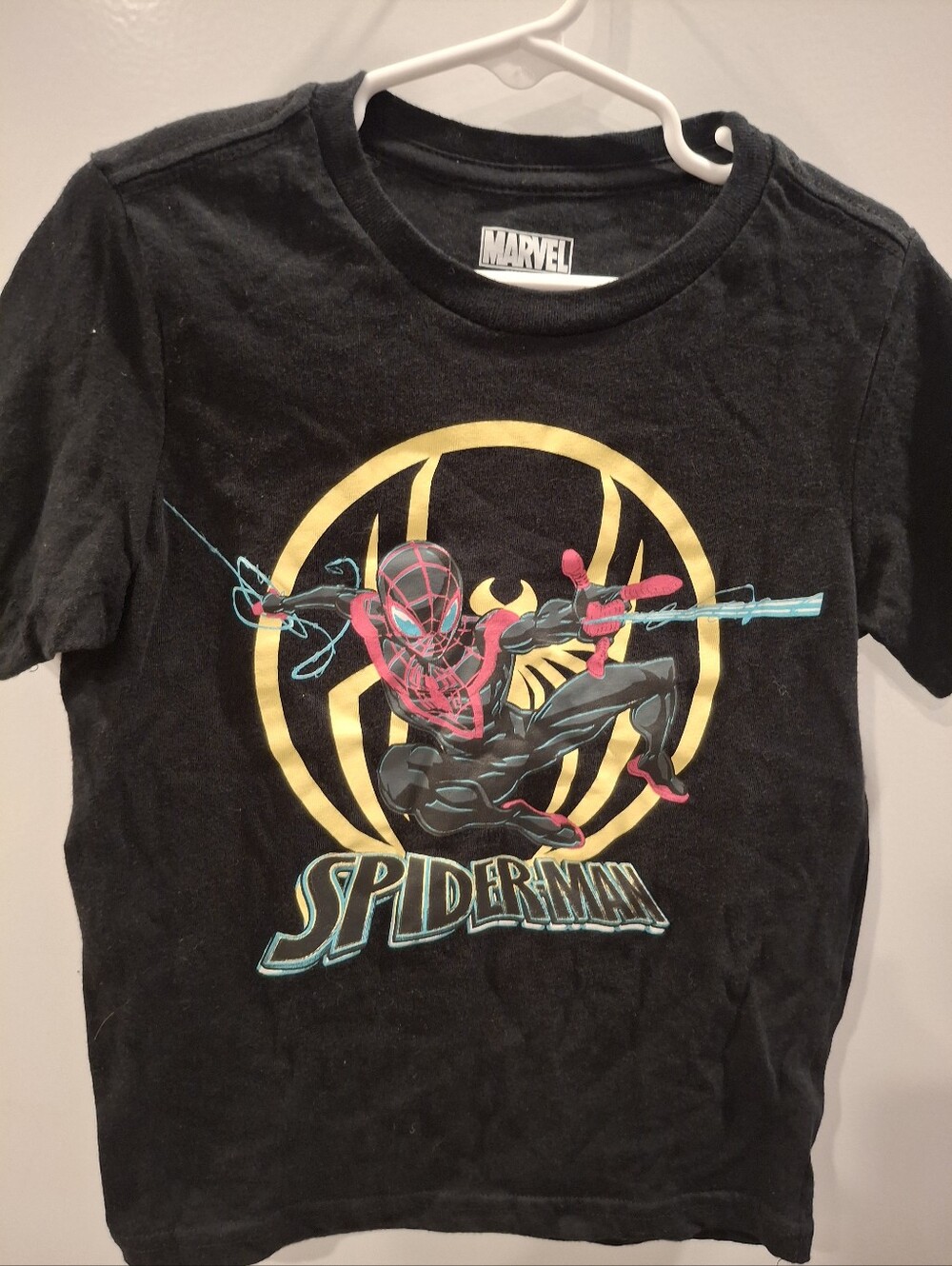 Marvel Spider-Man Miles Morales Black Tee with Yellow and Red Accents